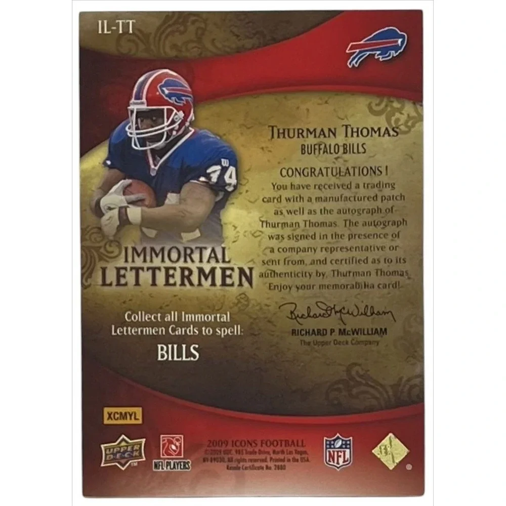 2009 Upper Deck Icons Immortal Lettermen #IL-TT Thurman Thomas Bills Auto /5